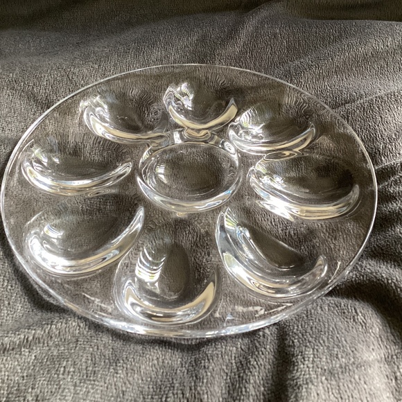 VINTAGE BOWRING THICK SHINY CLEAR GLASS DEVILED EGGS PLATE - Picture 1 of 7